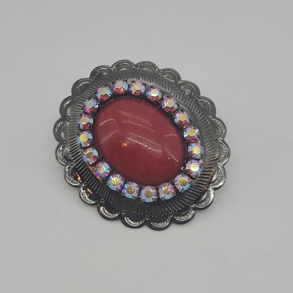 JUMBO RED JADE RHINESTONE CONCHO RING